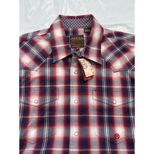 NWT Roper West Mens Large Red Blue Plaid Western Pearl Snap Shirt Cowboy Rodeo
